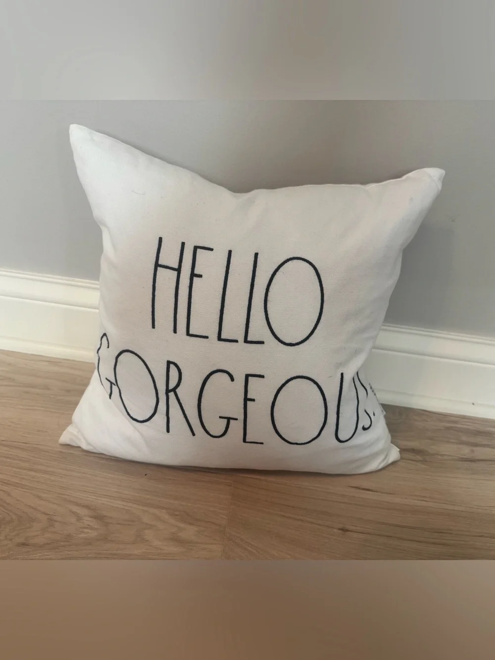 Hello Gorgeous Decorative Throw Pillow - White with Black Text